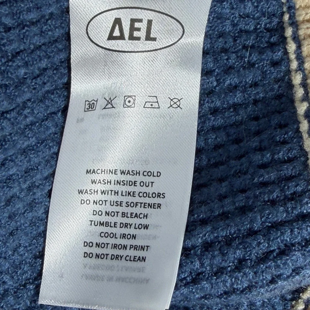 Aelfric Eden Blue Waffle Knit Faux Layered Crewneck Sweater Mens Streetwear